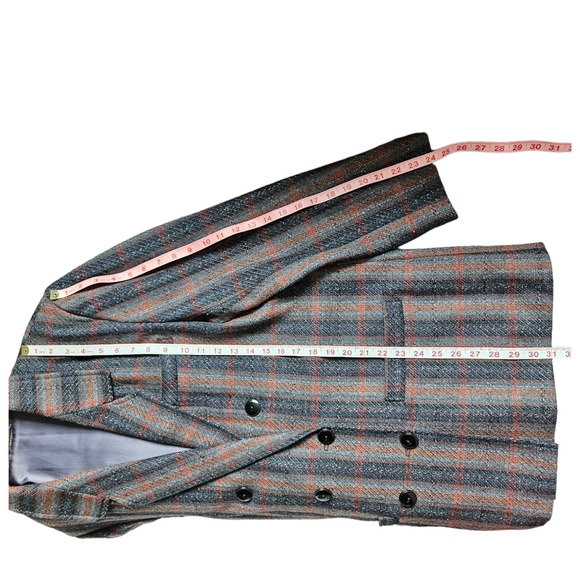 Vintage 90s Oversized Grey Red Blue Glen Plaid Hand Made Woolen Jacket Blazer 12 - Picture 15 of 15